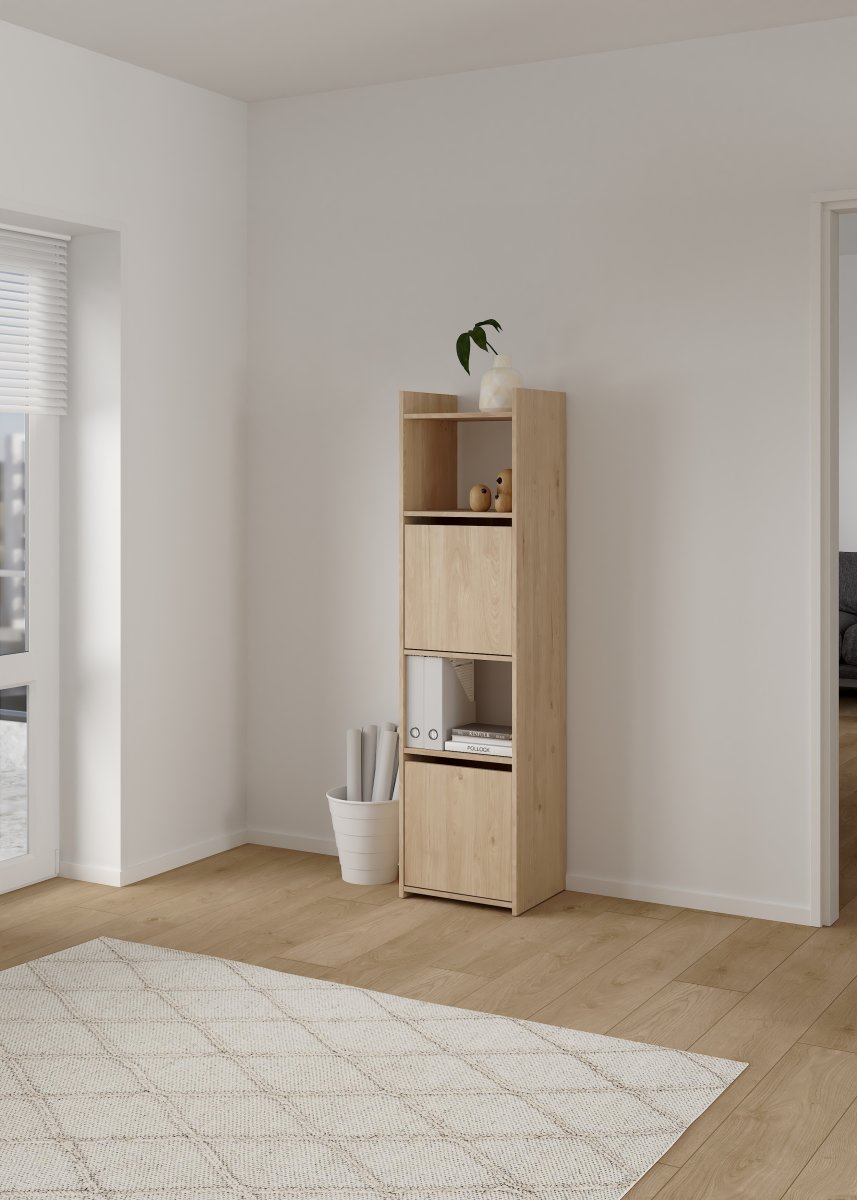 Small Officeline høj bogreol m/2 døre, eg