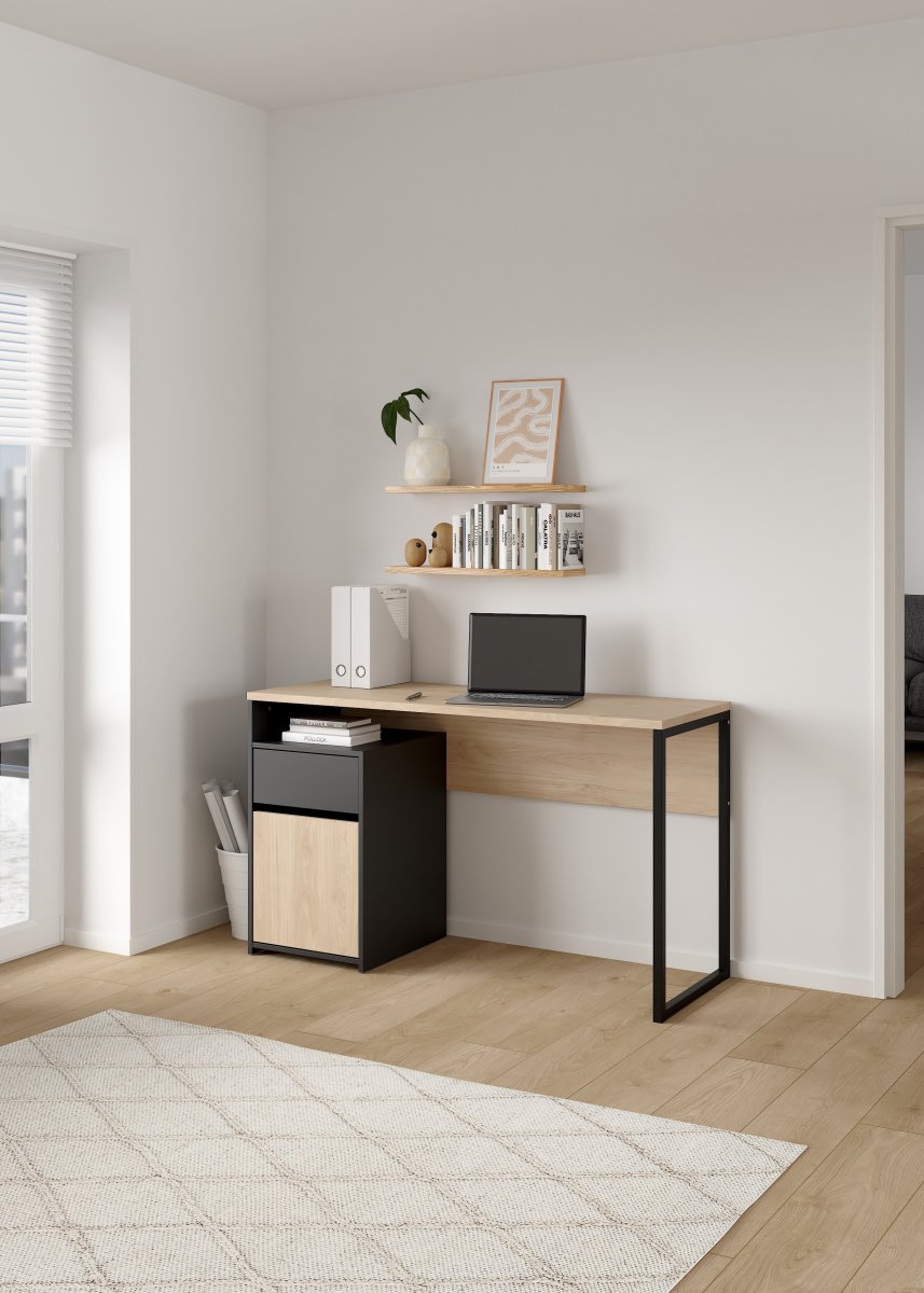 Small Officeline skrivebord 1 skab/1 skf, eg/sort