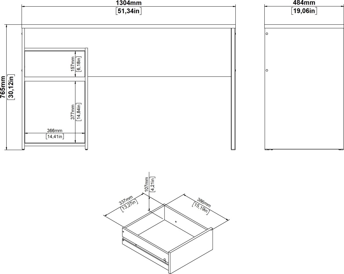 Small Officeline skrivebord 1 skab/1 skf, eg/sort