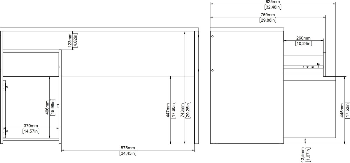 Small Officeline skrivebord 1 skab/1 skf, eg/sort