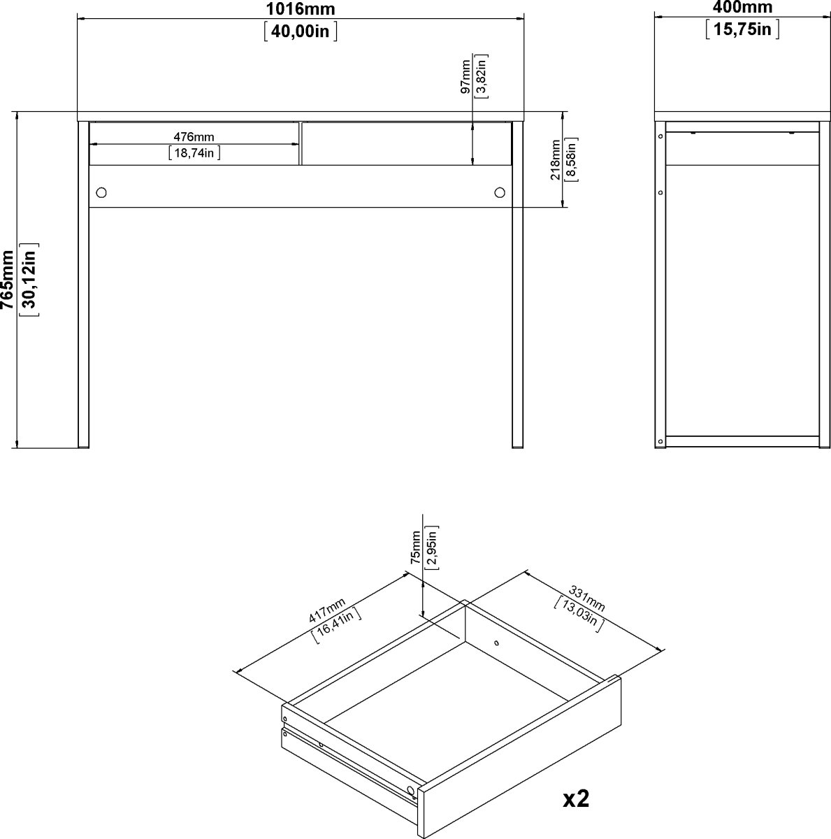 Small Officeline skrivebord 2 skuffer, hvid
