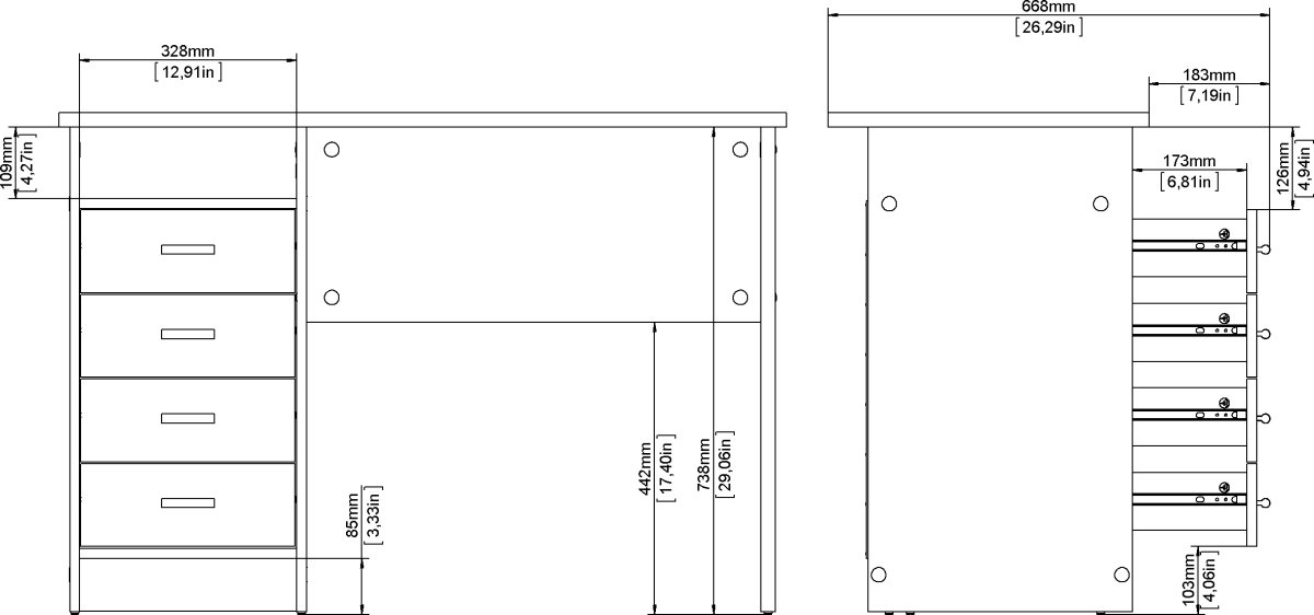 Small Officeline skrivebord 4 skuffer, hvid