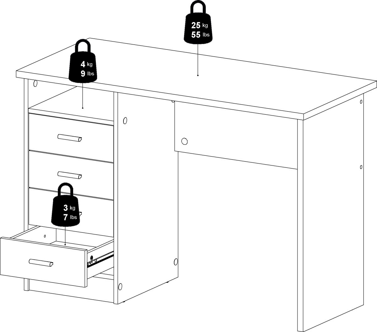 Small Officeline skrivebord 4 skuffer, hvid
