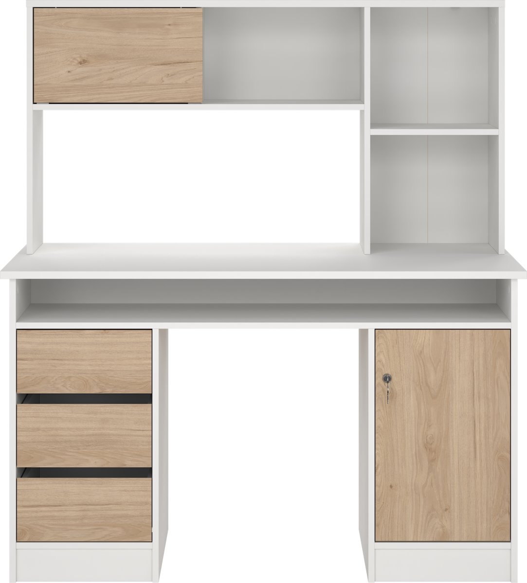 Small Officeline skrivebord m/overdel, eg/hvid