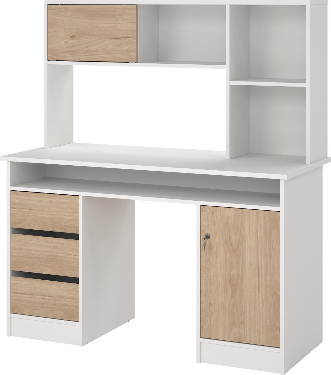 Small Officeline skrivebord m/overdel, eg/hvid