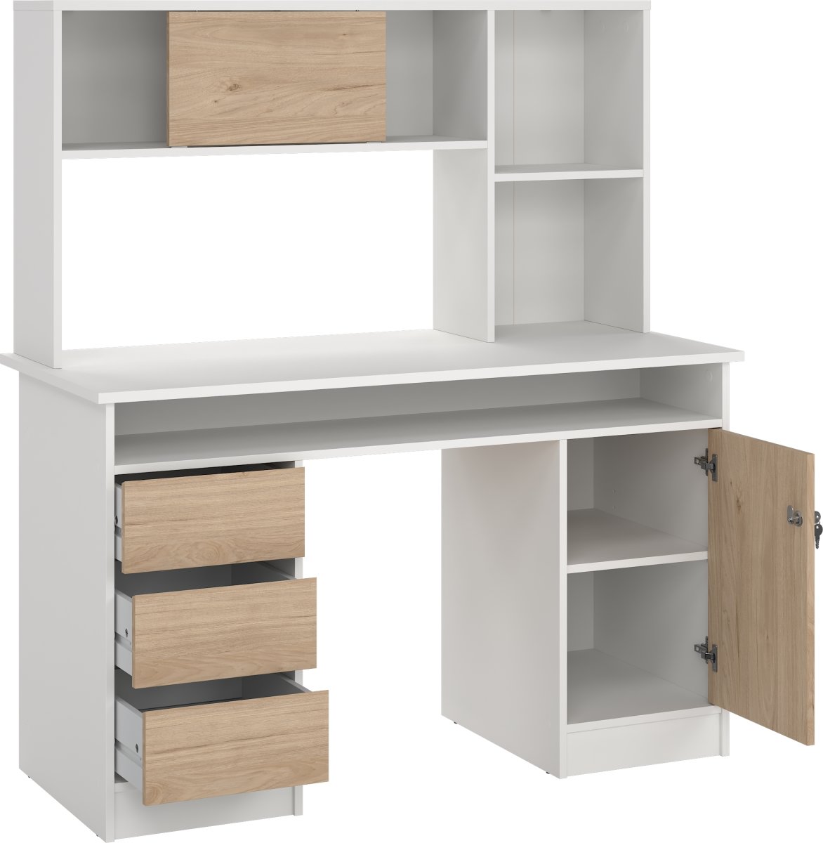 Small Officeline skrivebord m/overdel, eg/hvid