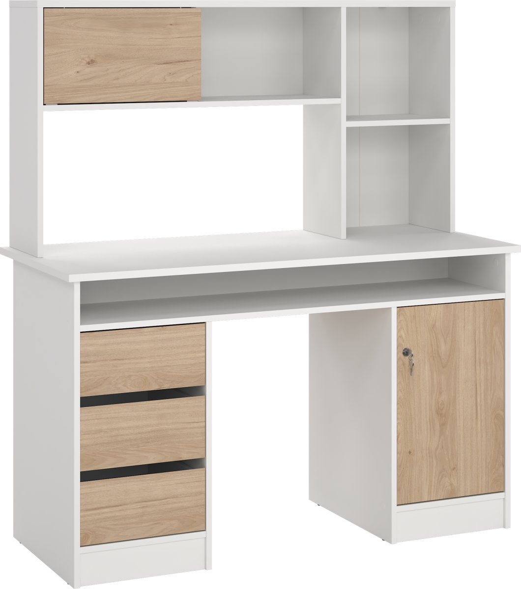 Small Officeline skrivebord m/overdel, eg/hvid