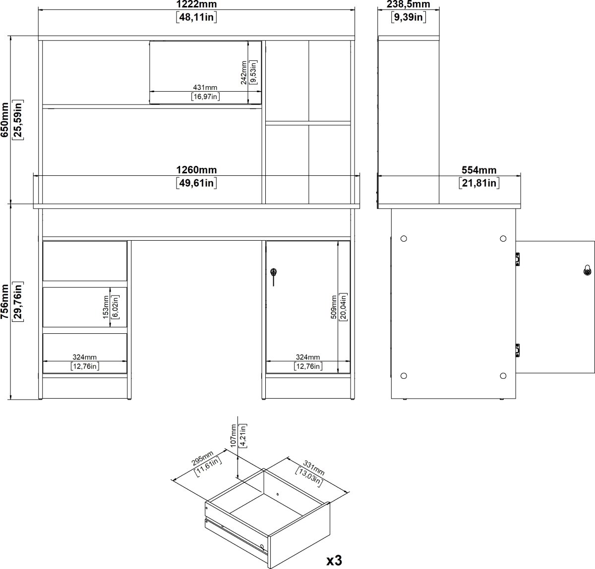 Small Officeline skrivebord m/overdel, eg/hvid