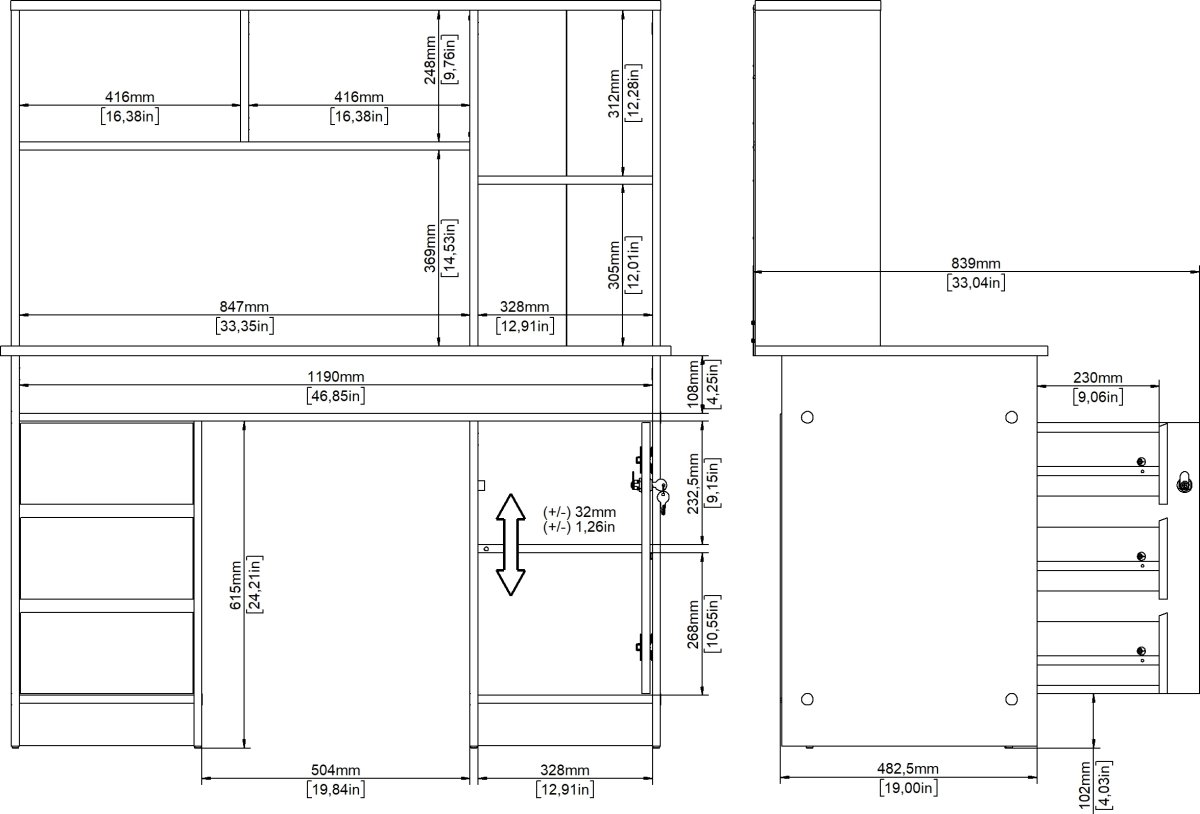 Small Officeline skrivebord m/overdel, eg/hvid