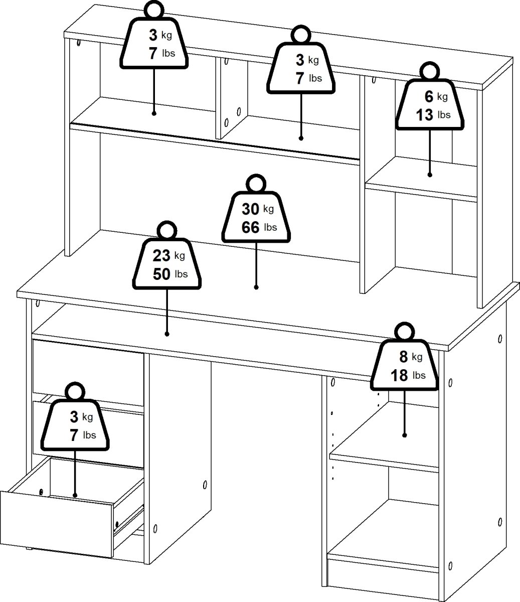 Small Officeline skrivebord m/overdel, eg/hvid