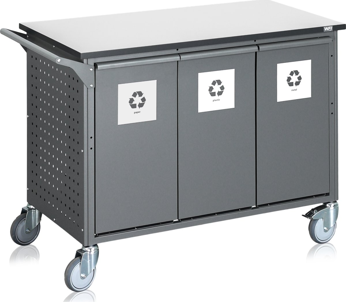Affaldssorteringsvogn, 6 beholdere, 300 L., grå