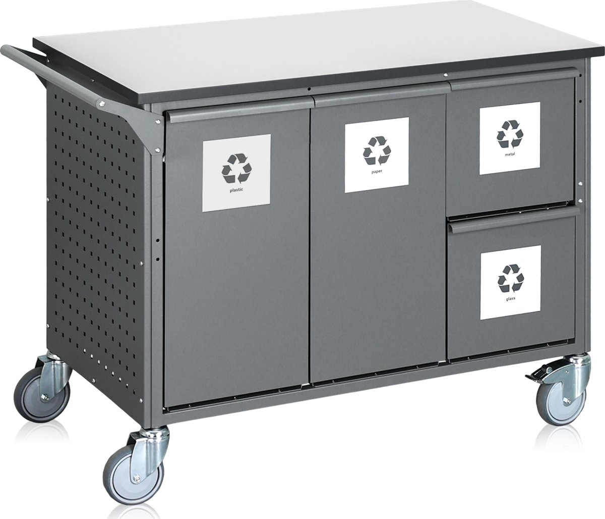 Affaldssorteringsvogn, 8 beholdere, 280 L., grå