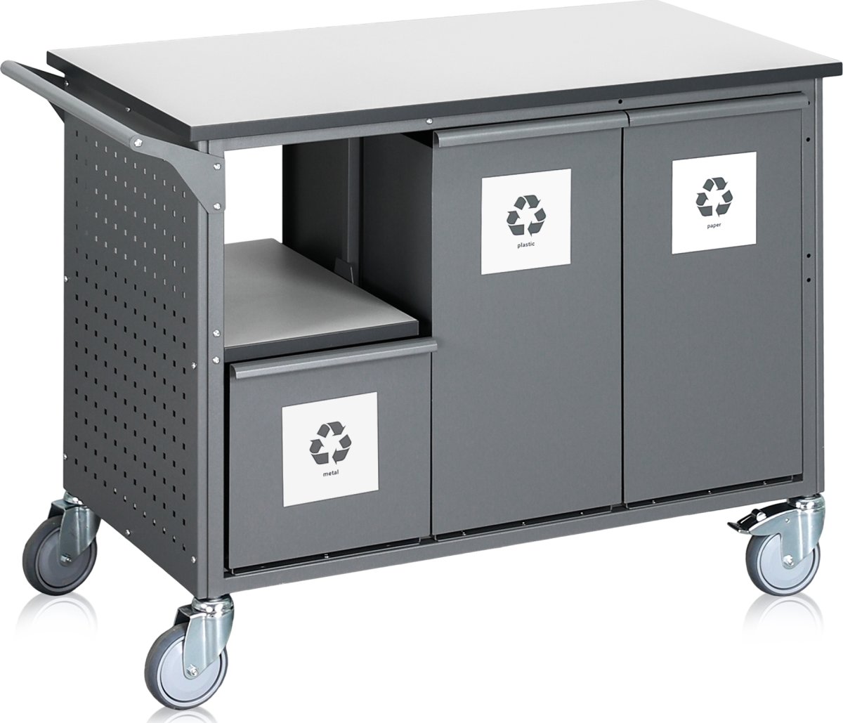 Affaldssorteringsvogn, 6 beholdere, 240 L., grå