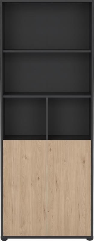 Small Officeline høj bogreol m/2 låger, grå/eg