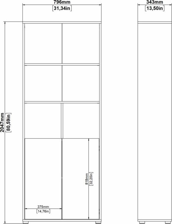 Small Officeline høj bogreol m/2 låger, grå/eg