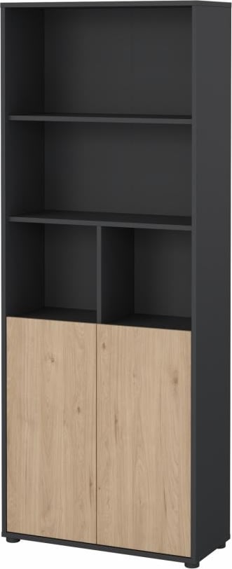 Small Officeline høj bogreol m/2 låger, grå/eg