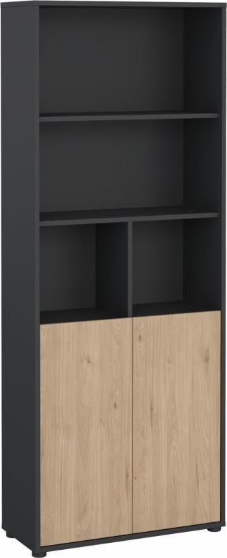 Small Officeline høj bogreol m/2 låger, grå/eg