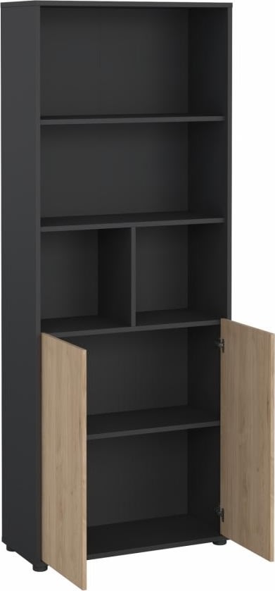 Small Officeline høj bogreol m/2 låger, grå/eg