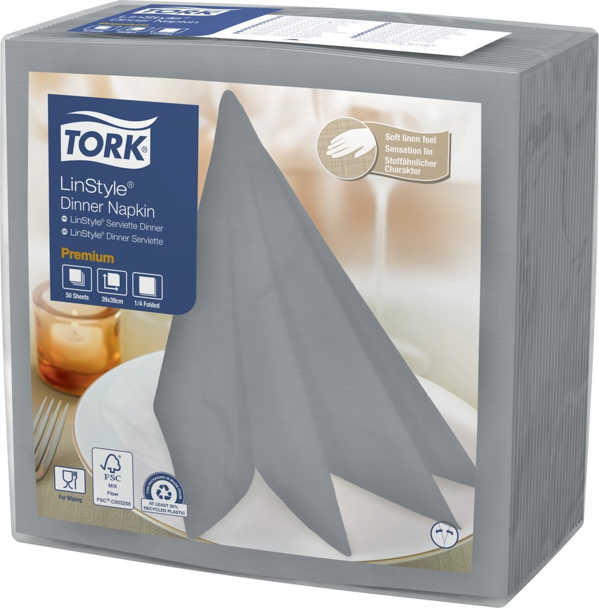 Tork Linstyle Middagsserviet, Grå, 50 stk.