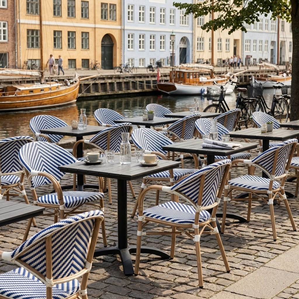 Marseille Havestol, flet/alu, UV, stabelbar, blå