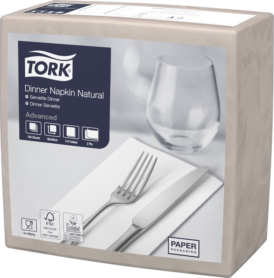 Tork Middagsserviet, 2-lag, Natur, 150 stk.