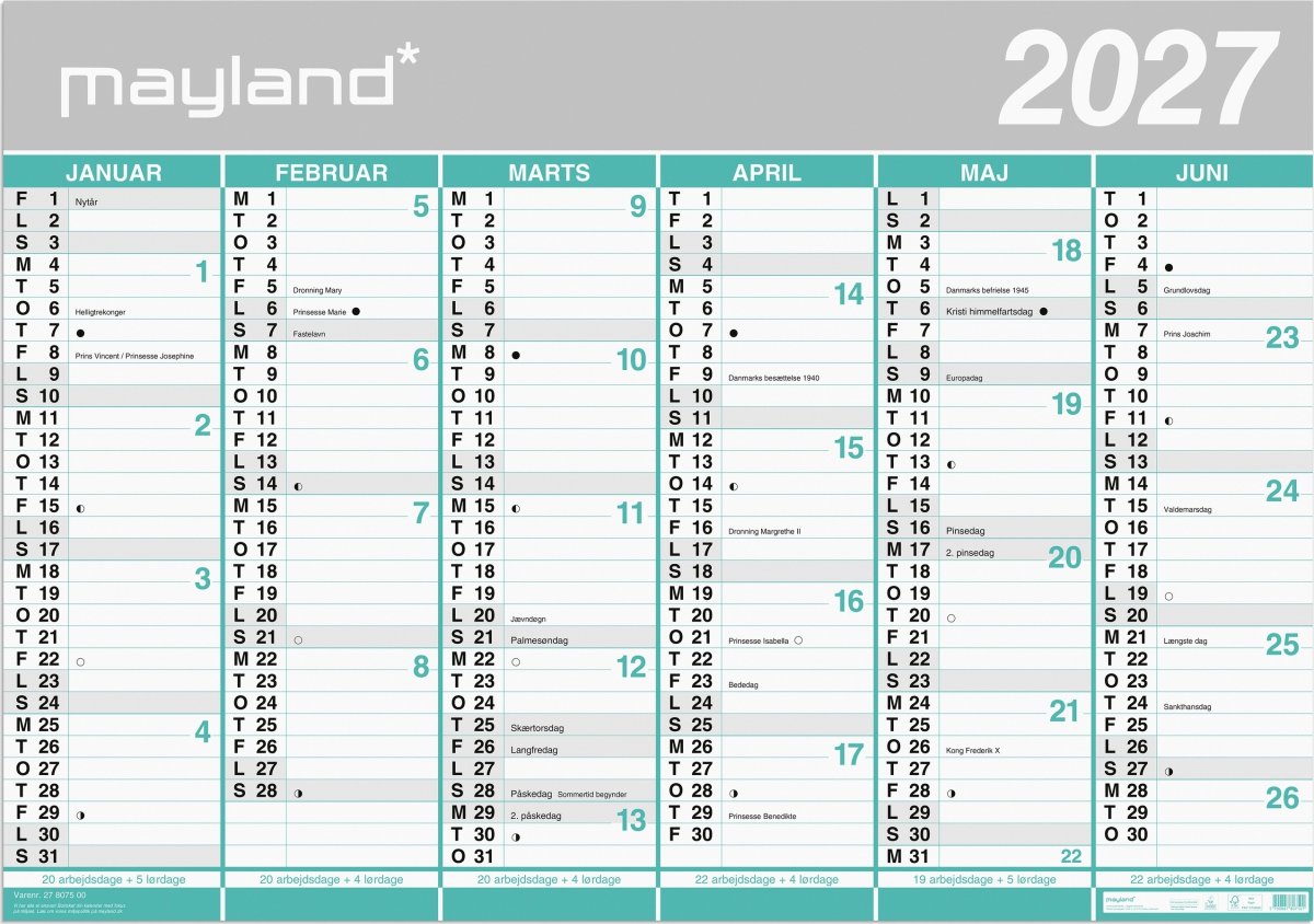 Mayland 26/27 Kæmpekalender, 2x6 mdr.
