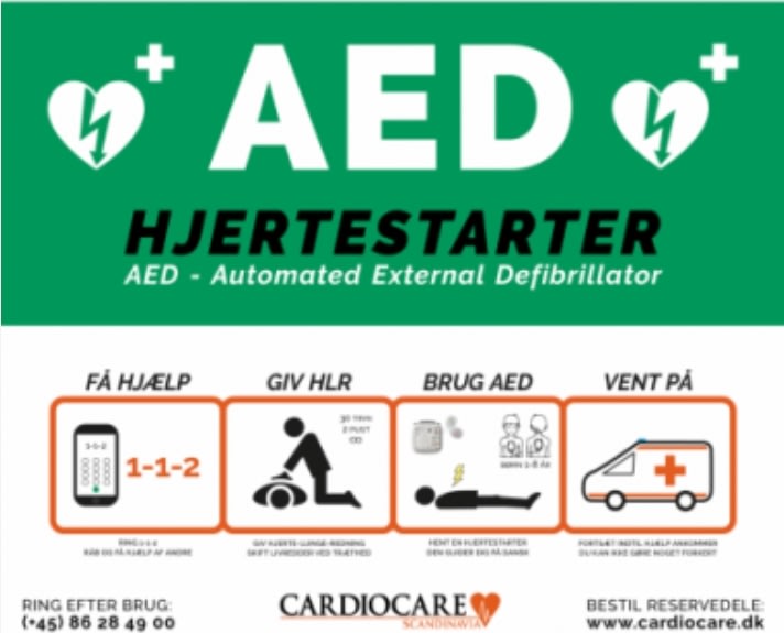Cardiocare A3 hjertestarter skilt