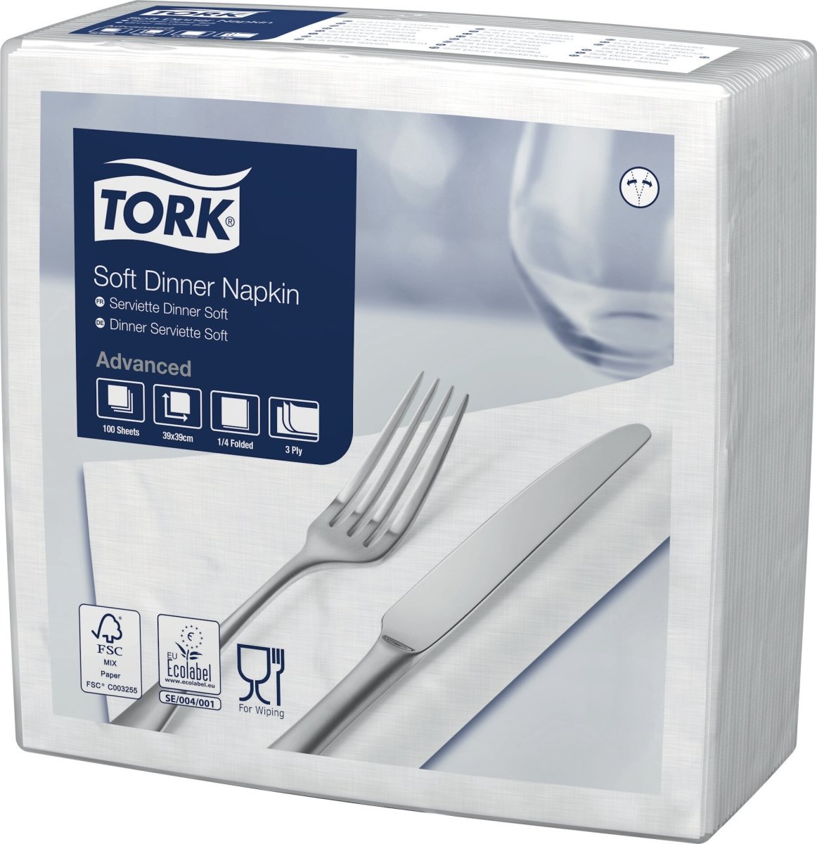 Tork Middagsserviet, 3-lag, Hvid, 100 stk.