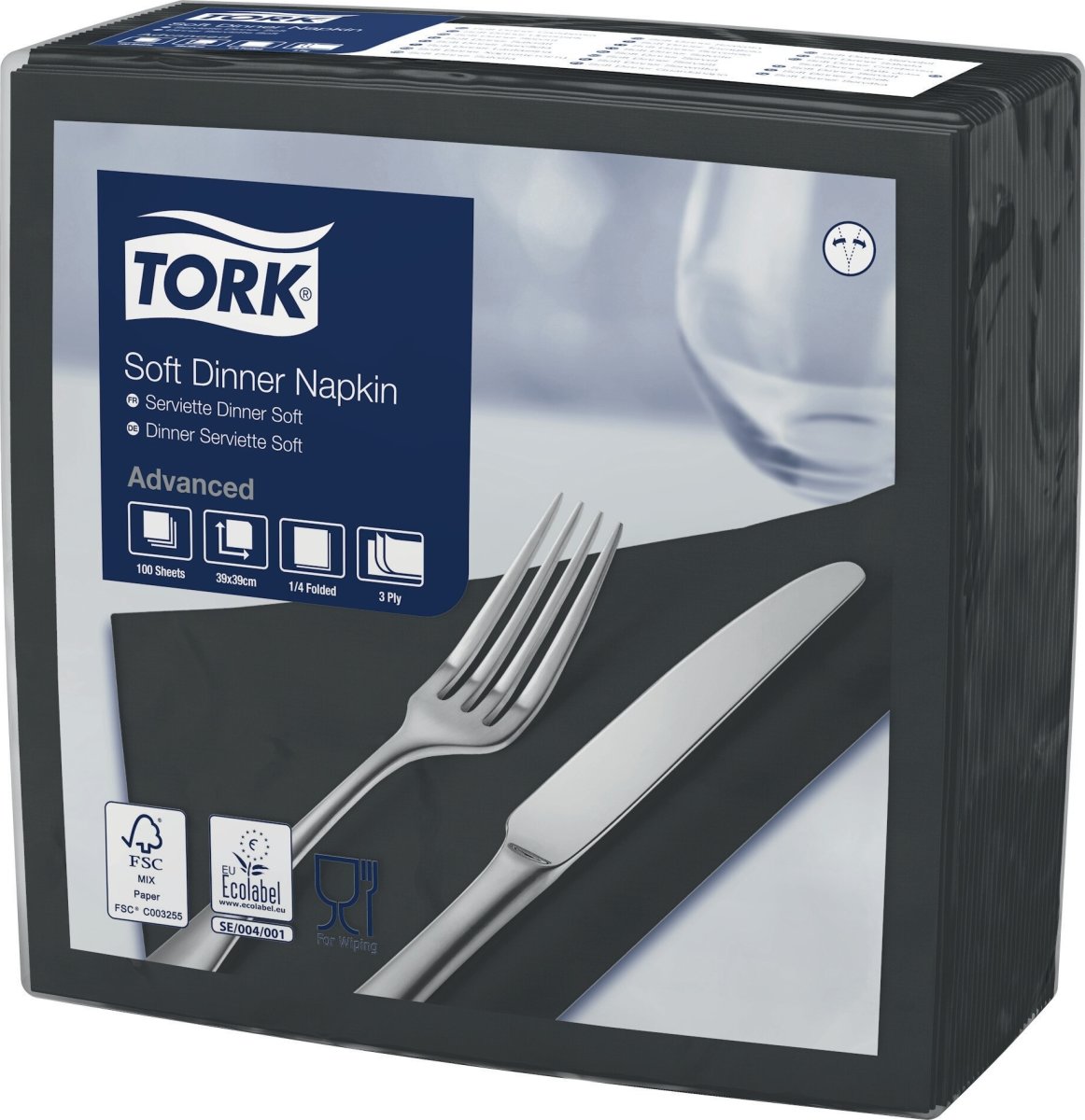 Tork Middagsserviet, 3-lag, Sort, 100 stk.