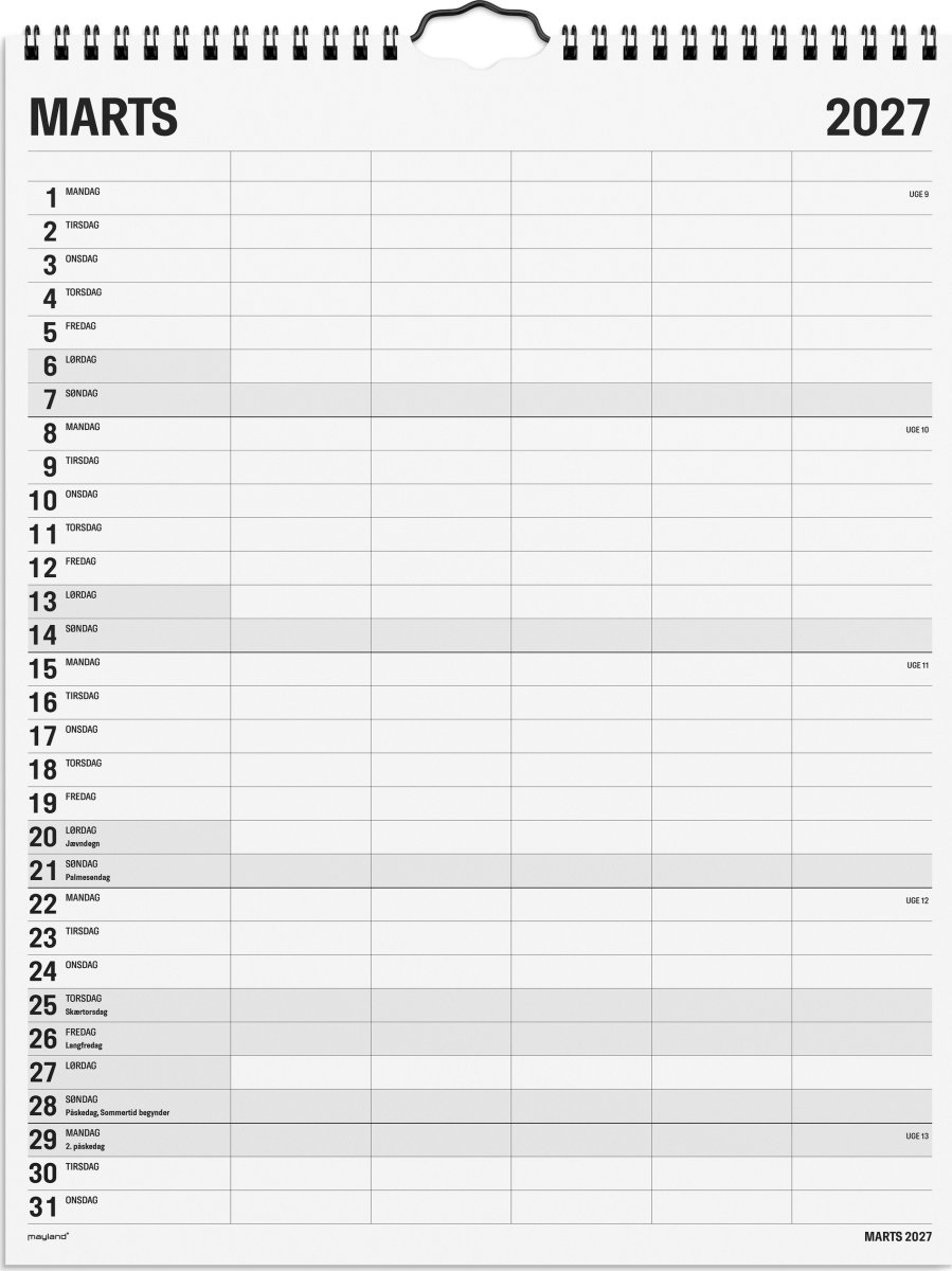 Mayland 26/27 Vægkalender, Black & White