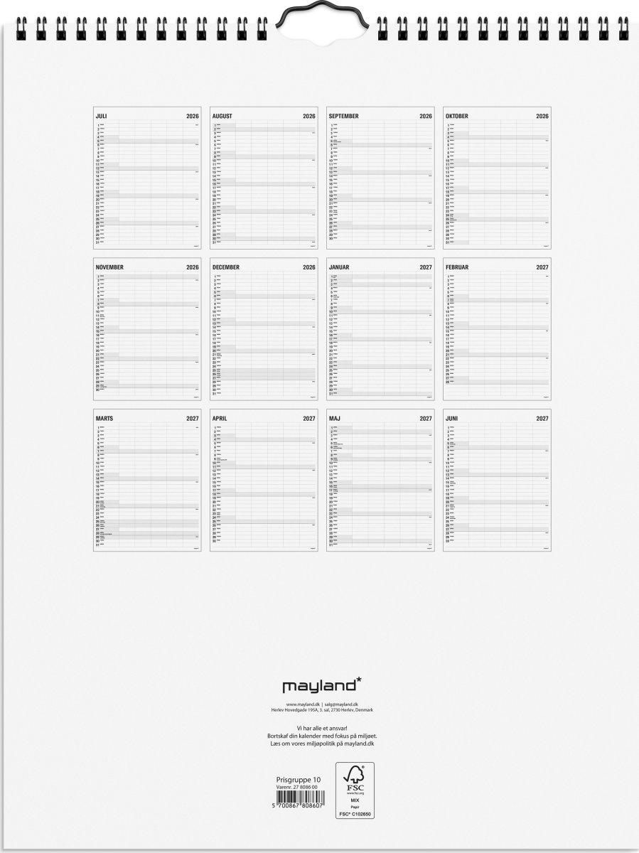 Mayland 26/27 Vægkalender, Black & White