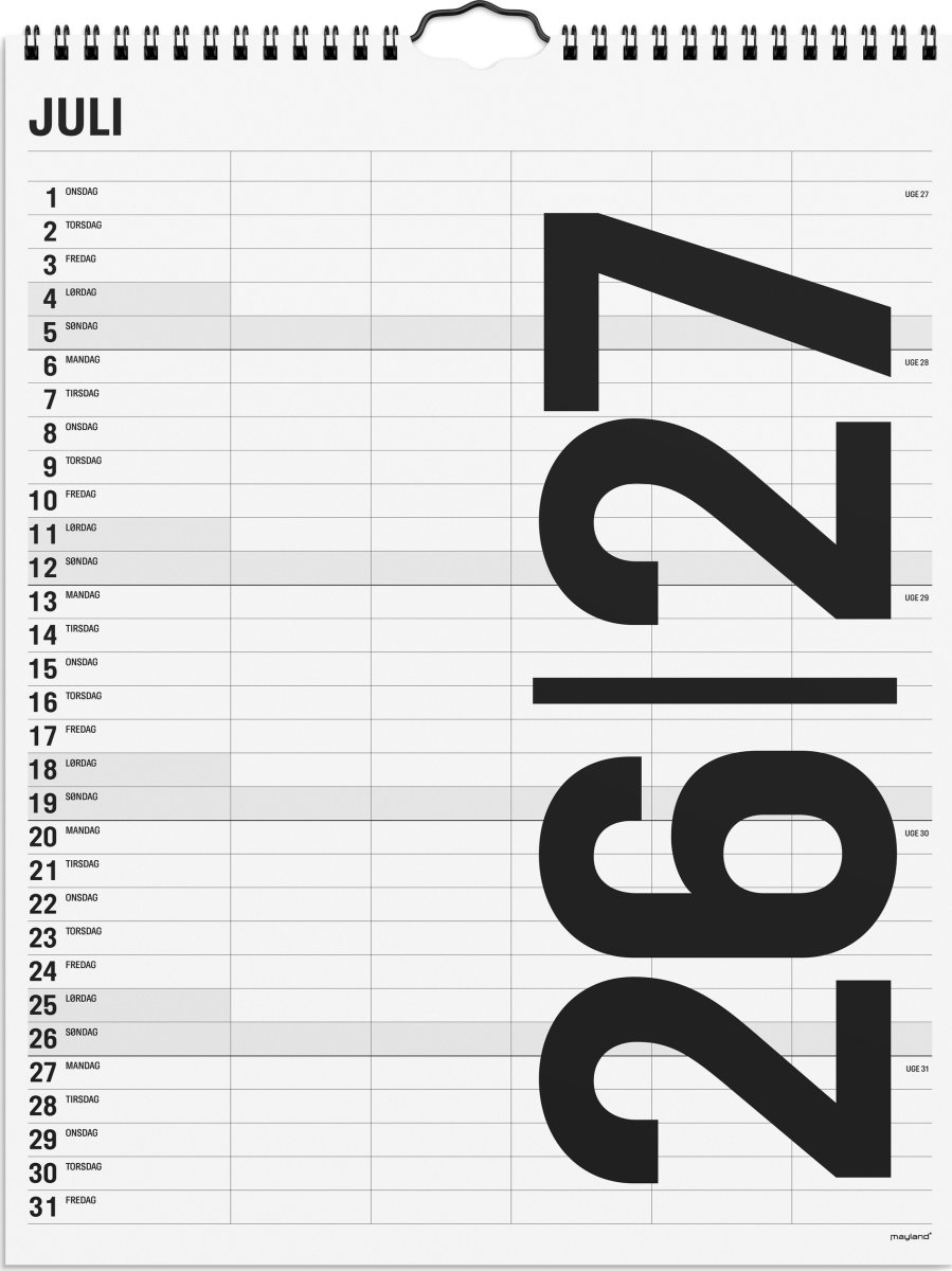 Mayland 26/27 Vægkalender, Black & White