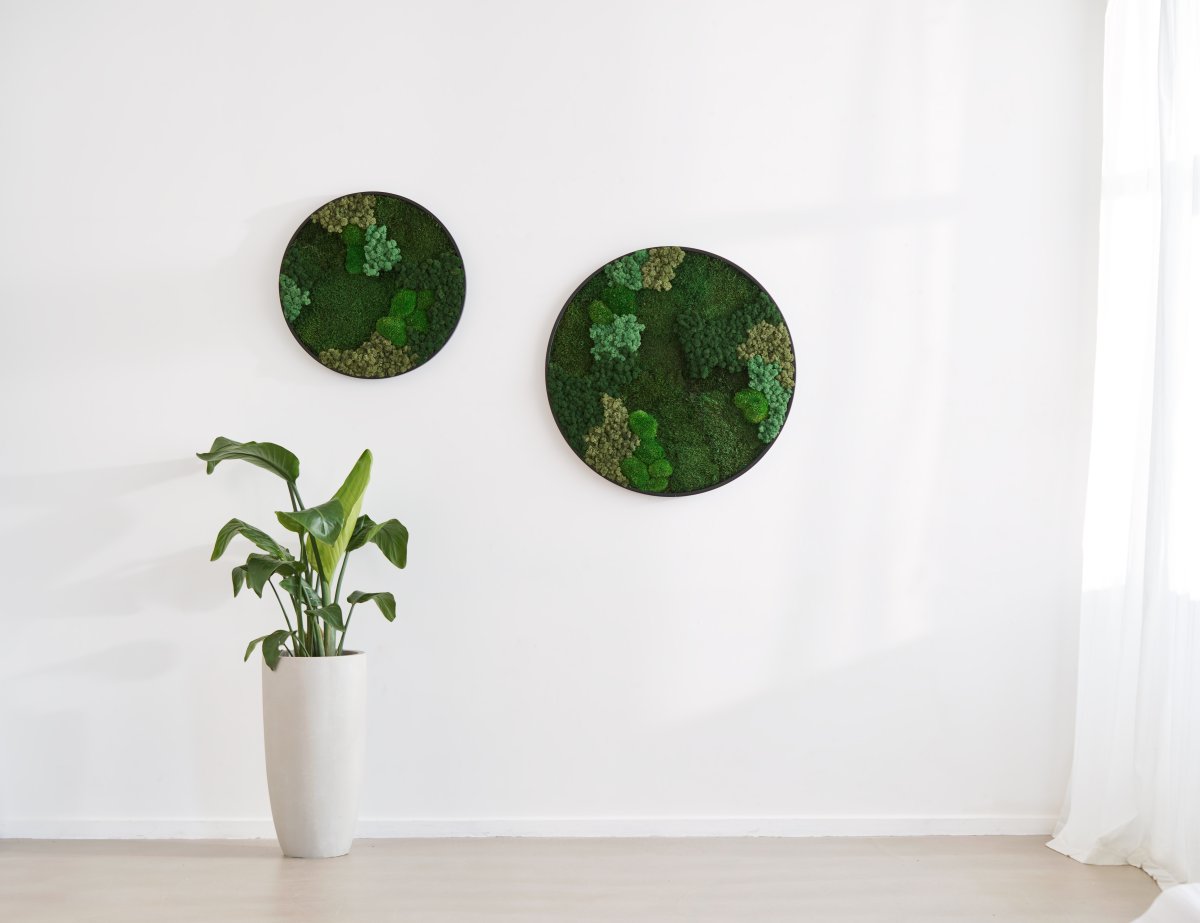 Mosbillede Mix 013, Ø60 cm, m/sort træramme