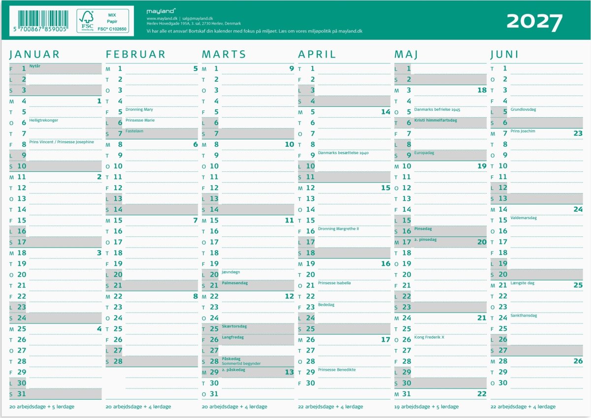 Mayland 26/27 Kartonkalender, A4
