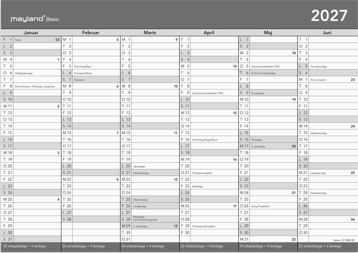 Mayland 2027 Basic Kontorkalender, A4