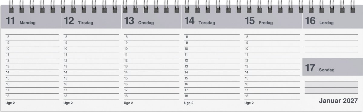 Mayland 2027 Bordkalender, Dag-Uge