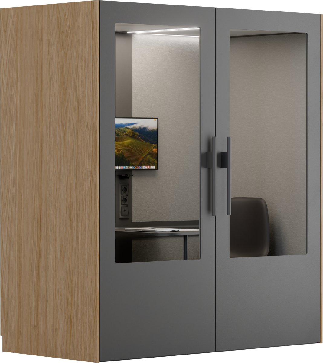 PhoneAlone Dobbeltboks, 2 pers., Grå/lys eg