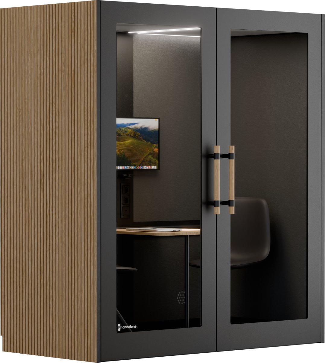 PhoneAlone Dobbeltboks, 2 pers., Sort/ Eg lameller