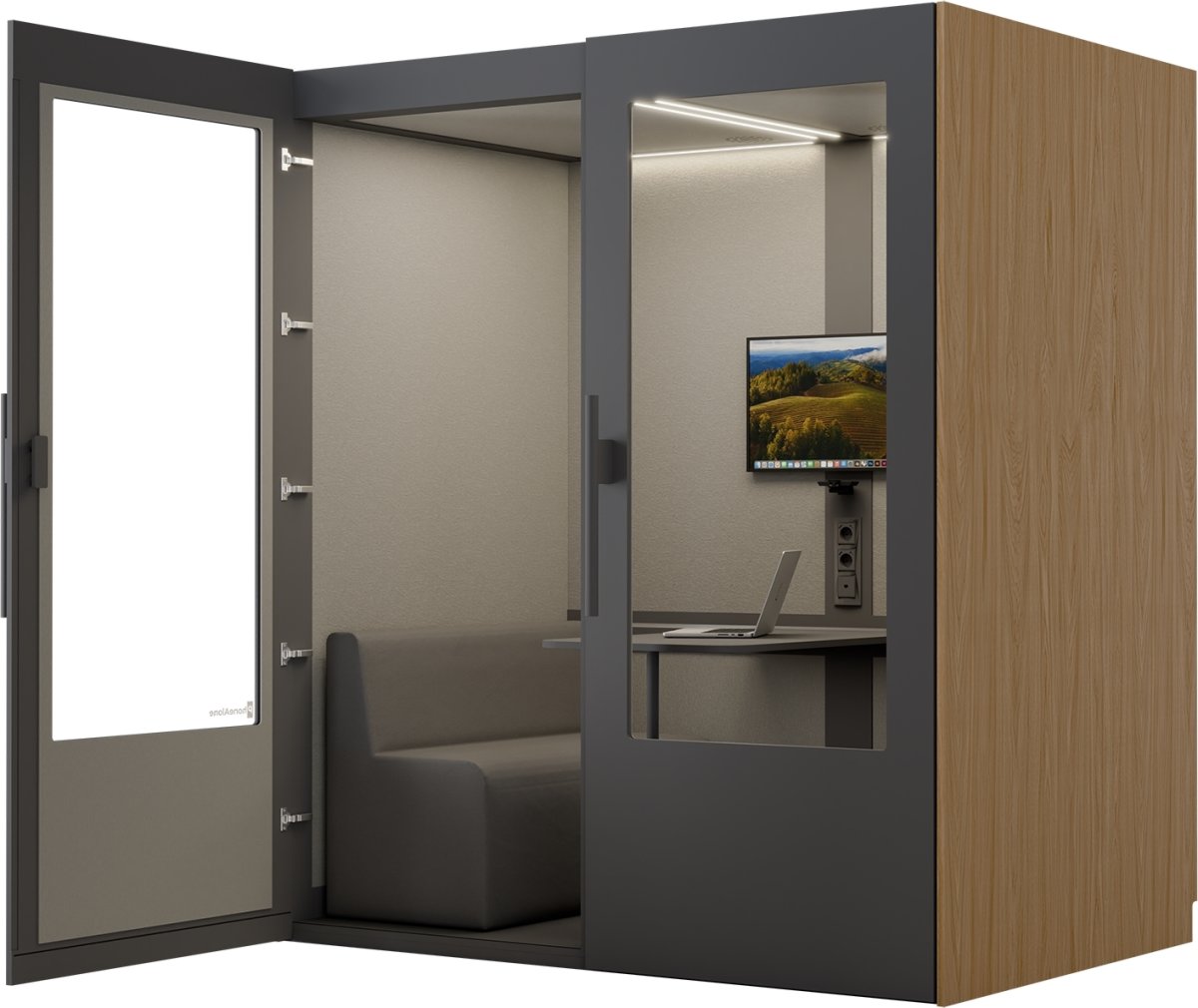 PhoneAlone Mødeboks, 4 pers., Grå/lys eg