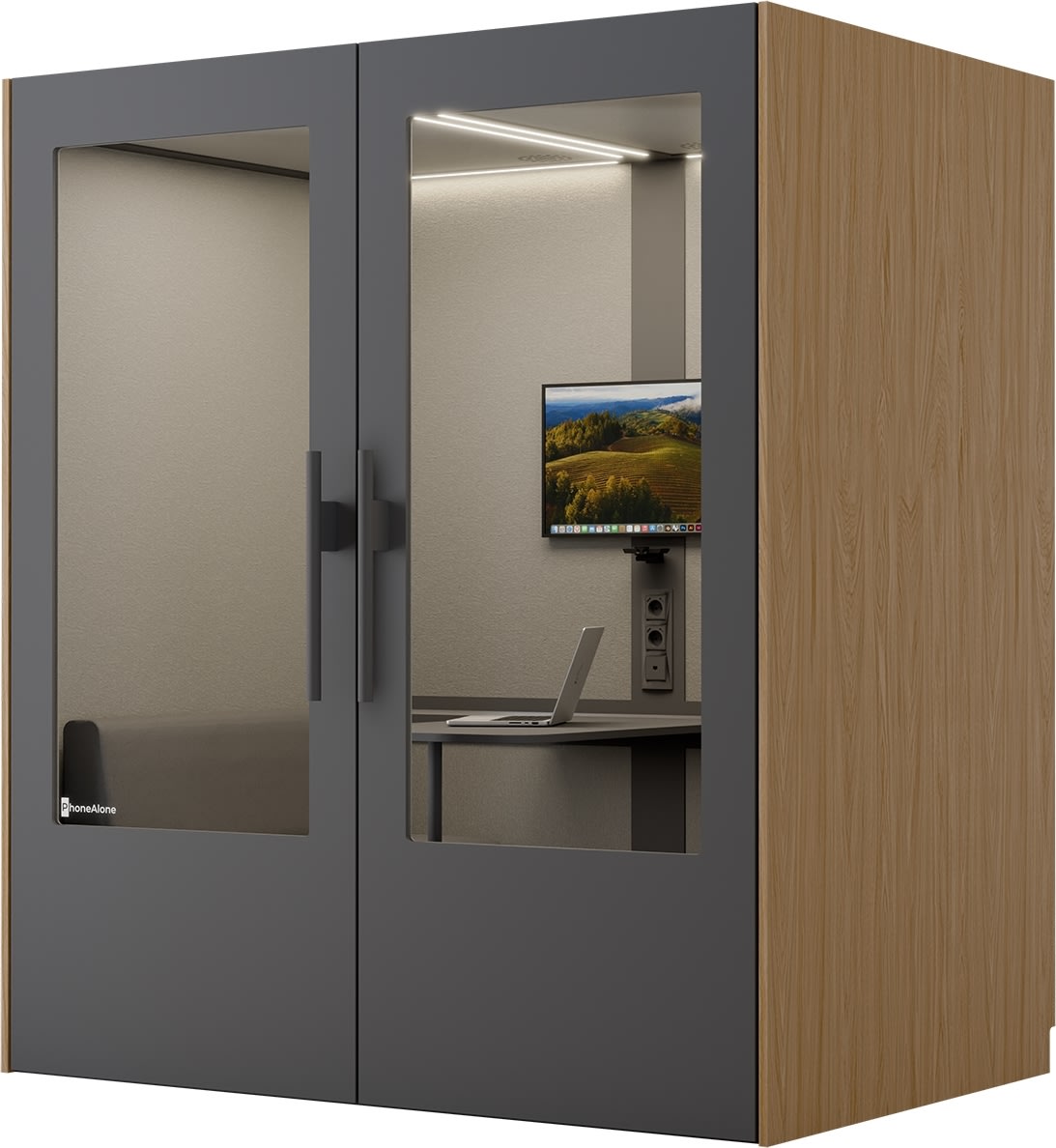 PhoneAlone Mødeboks, 4 pers., Grå/lys eg