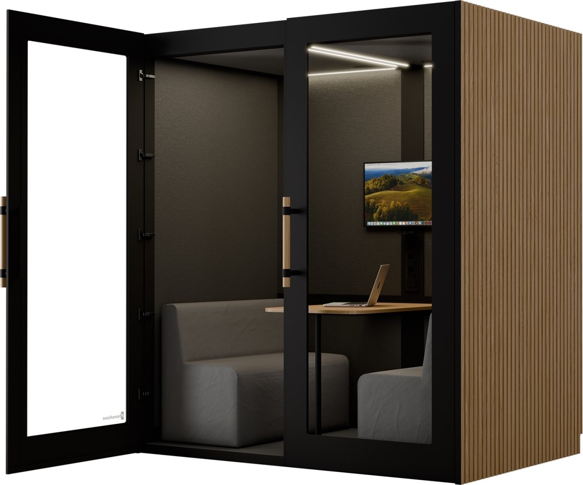 PhoneAlone Mødeboks, 4 pers., Sort/ Eg lameller