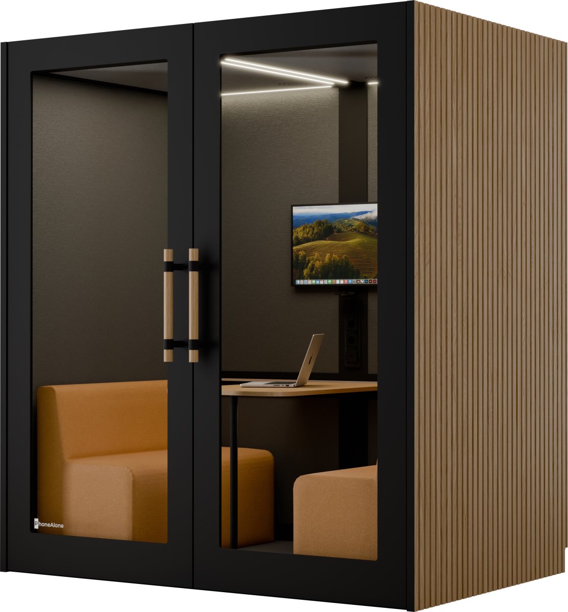 PhoneAlone Mødeboks, 4 pers., Sort/ Eg lameller
