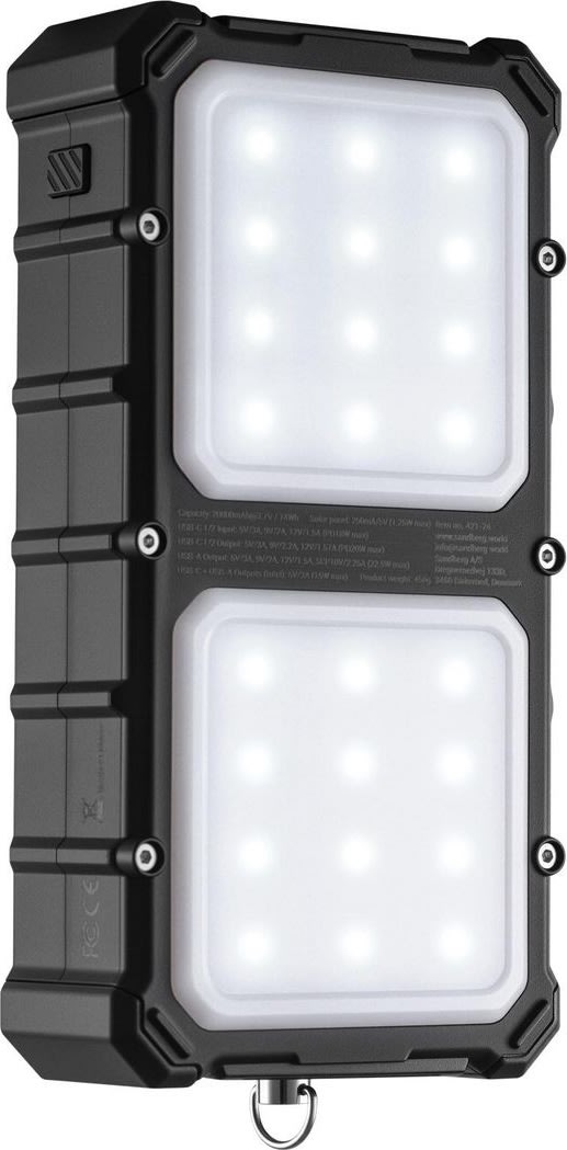 Sandberg Powerbank m. solcelle - CampLED 20000 mAh