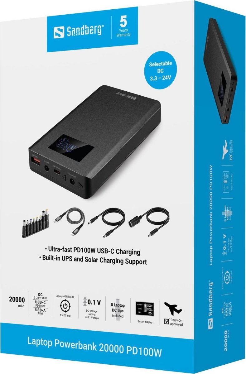 Sandberg Laptop Powerbank - 20000 mAh, PD100W
