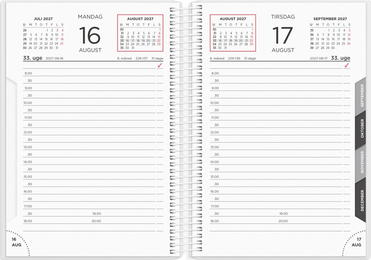 Mayland 2027 Dagkalender, hvid