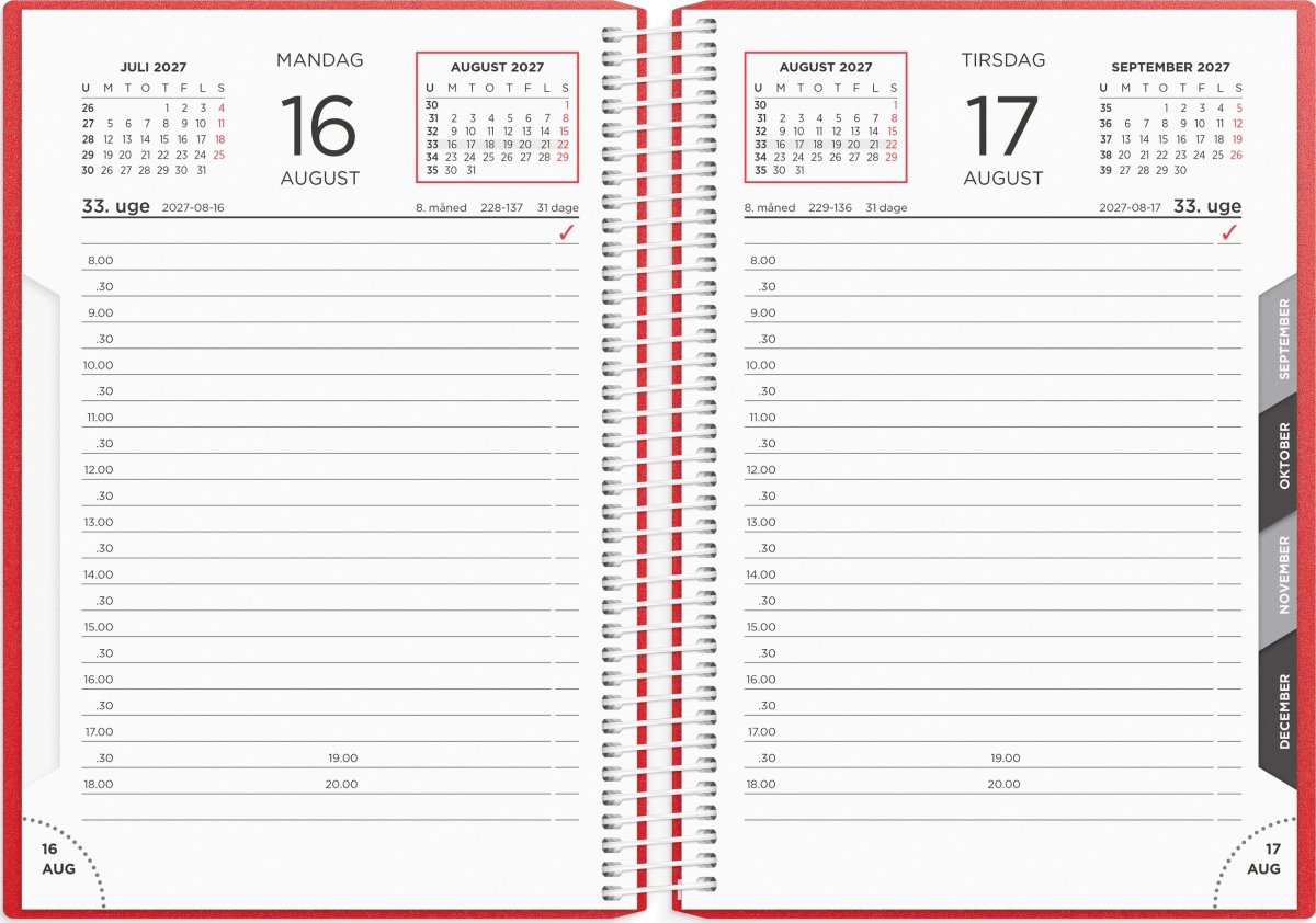 Mayland 2027 Dagkalender, rød