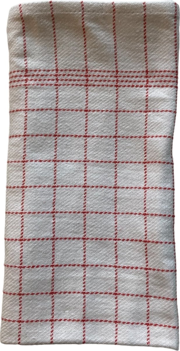 Viskestykke 50 x 100 cm, hvid med røde tern