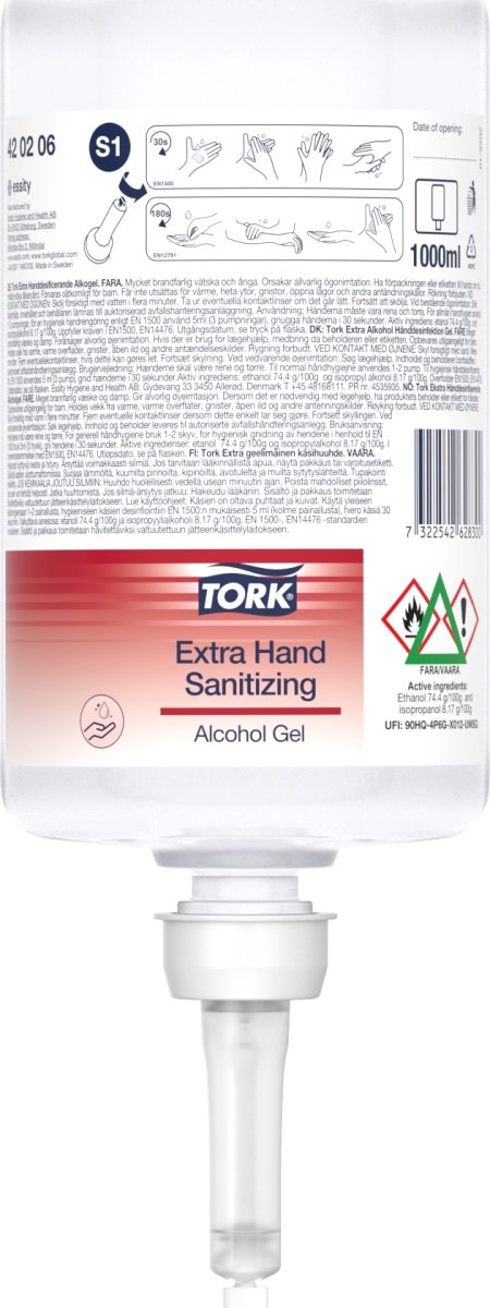 Tork S1 Extra Alkohol Hånddesinfektion Gel, 1 L