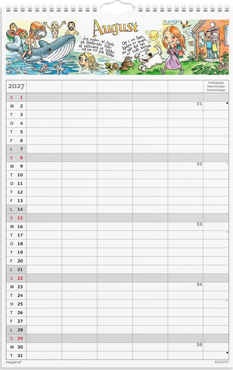 Mayland 2027 Familiekalender m. stickers, 5 kol.