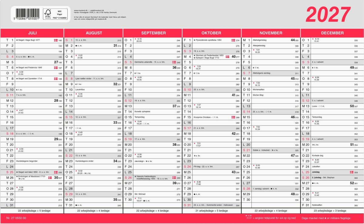 Mayland 2027 Flagkalender